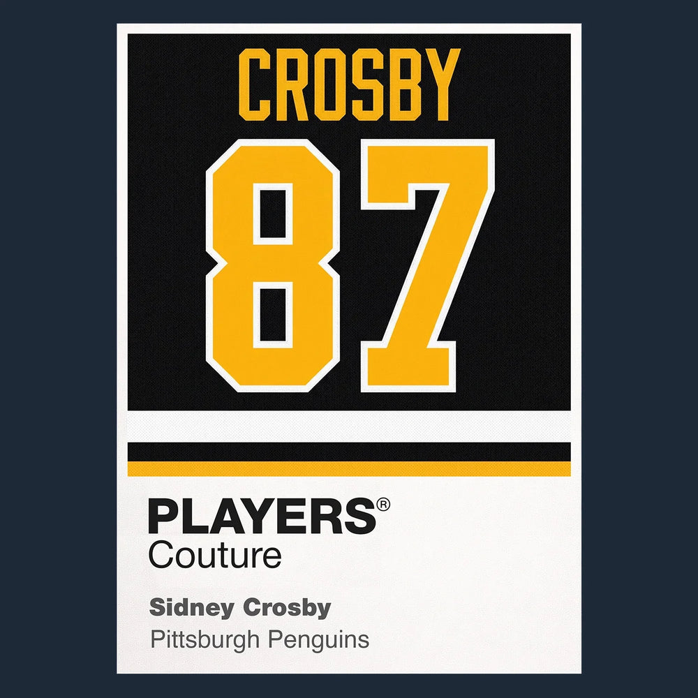 Sidney Crosby 87 Jersey Frame Men's T-Shirt – navy close-up detail shot of the Sidney Crosby 87 Players Couture logo design