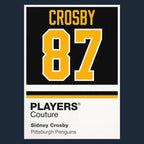 Sidney Crosby 87 Jersey Frame Men's T-Shirt – navy close-up detail shot of the Sidney Crosby 87 Players Couture logo design