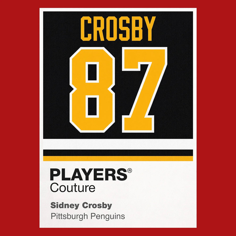 Sidney Crosby 87 Jersey Frame Men's T-Shirt – red close-up detail shot of the Sidney Crosby 87 Players Couture logo design