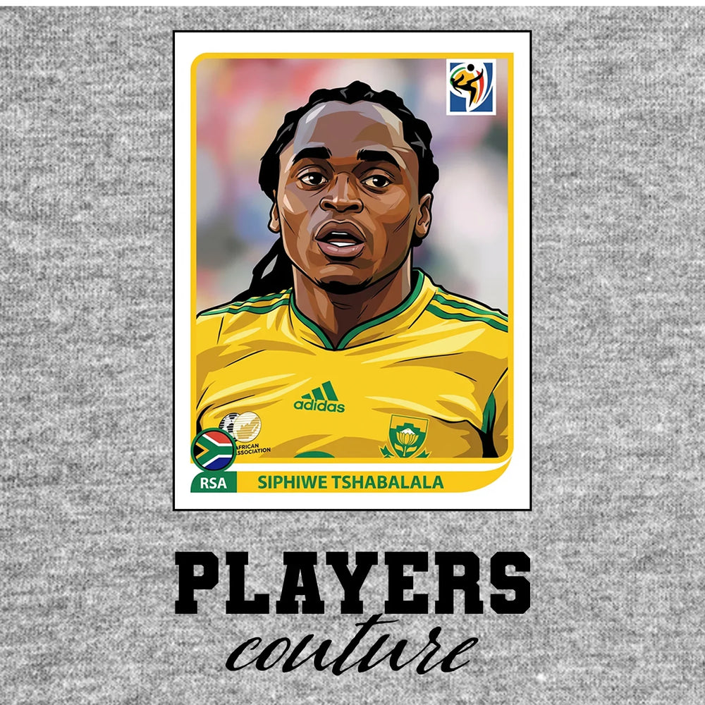 Siphiwe Tshabalala World Cup Sticker Men's T-Shirt – grey close-up detail shot of the Siphiwe Tshabalala World Cup Players