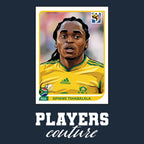Siphiwe Tshabalala World Cup Sticker Men's T-Shirt – navy close-up detail shot of the Siphiwe Tshabalala World Cup Players