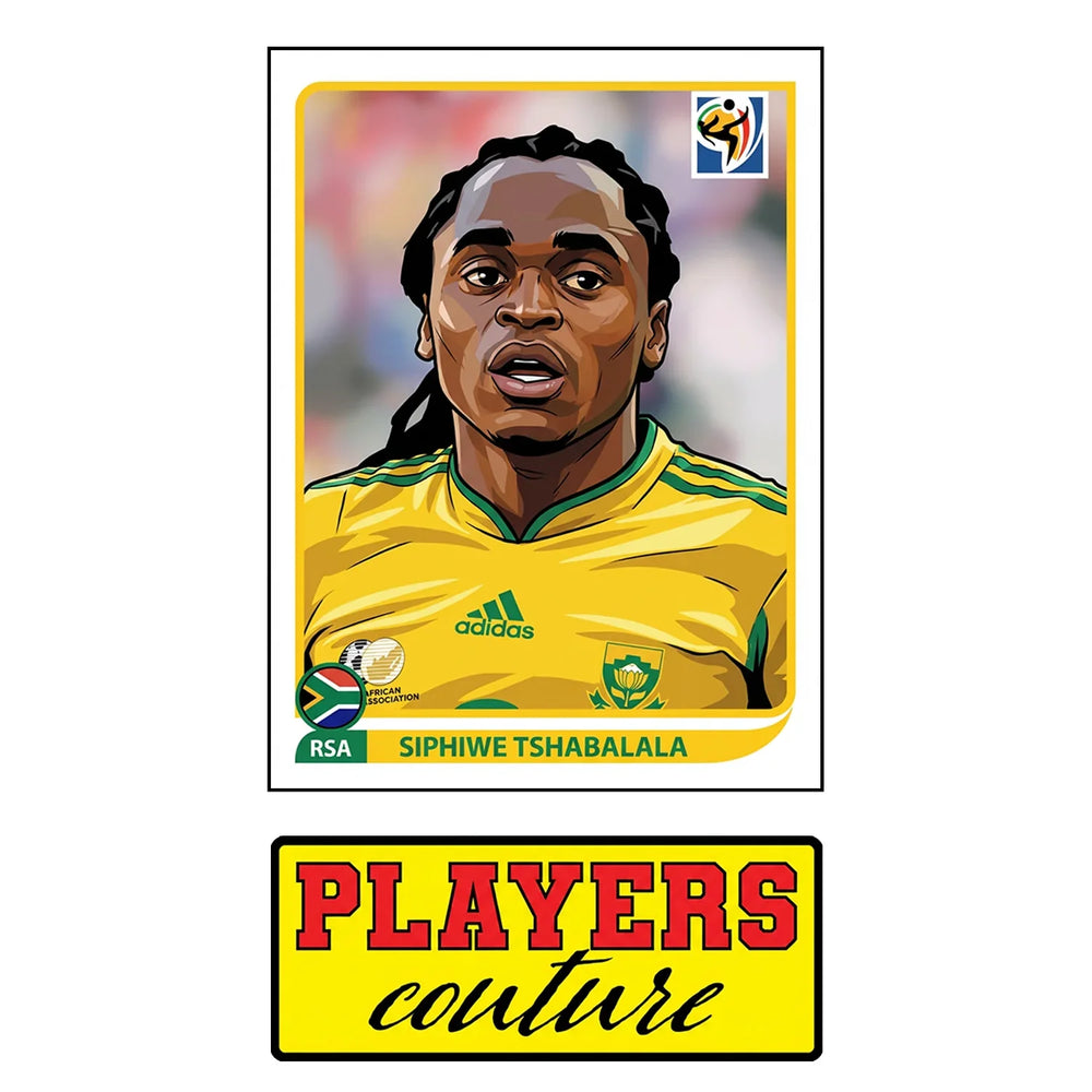Siphiwe Tshabalala World Cup Sticker Men's T-Shirt – close-up detail shot of the Siphiwe Tshabalala World Cup Players