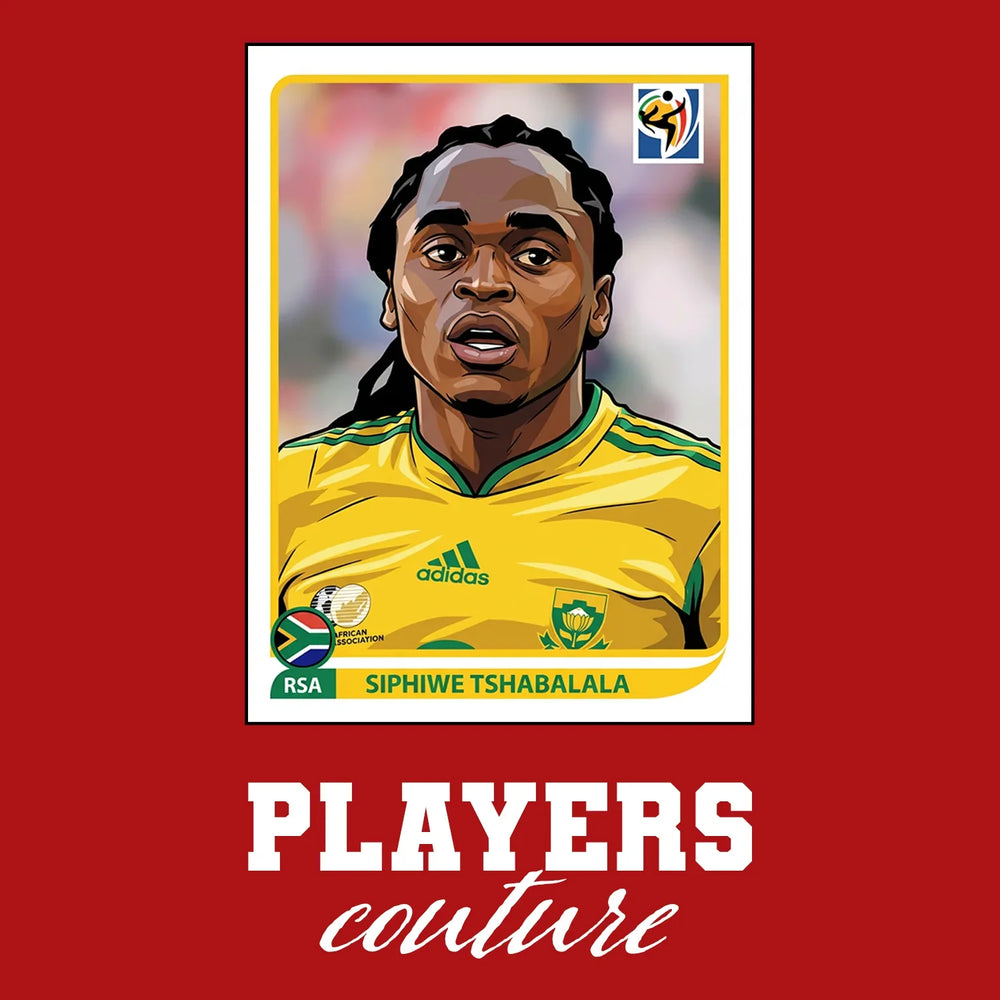 Siphiwe Tshabalala World Cup Sticker Men's T-Shirt – red close-up detail shot of the Siphiwe Tshabalala World Cup Players