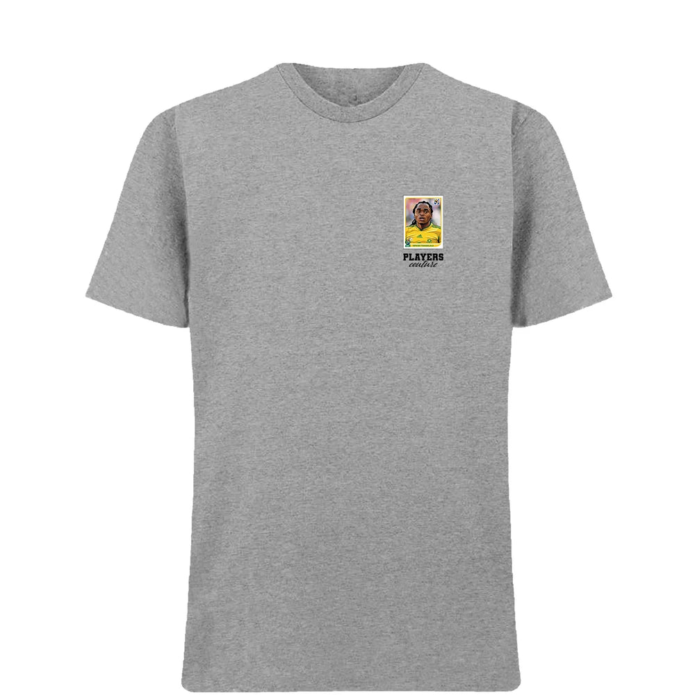 Siphiwe Tshabalala World Cup t-shirt – grey men's t-shirt featuring the Siphiwe Tshabalala World Cup Players Couture logo