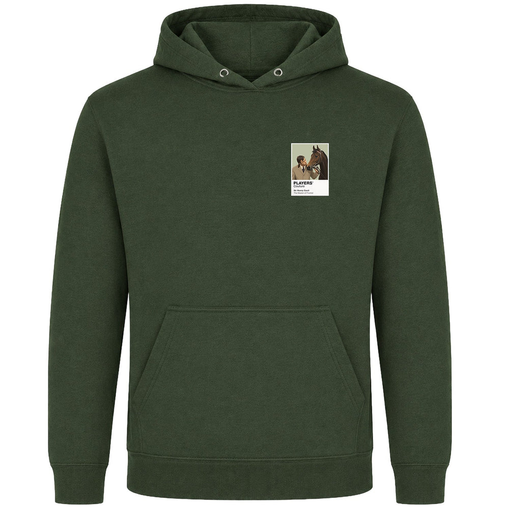 Sir Henry Cecil horse racing hoodie – mens earthy green hoodie view