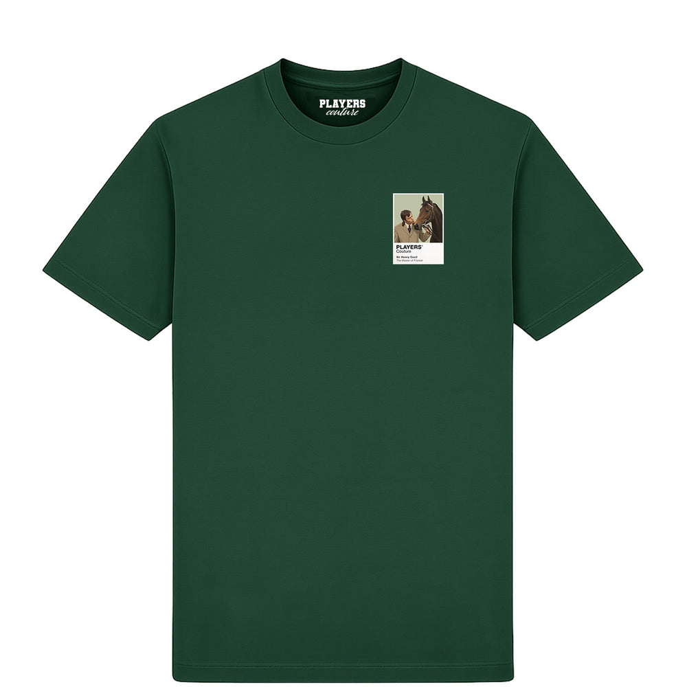 Sir Henry Cecil horse racing T-shirt – mens forest green tshirt view