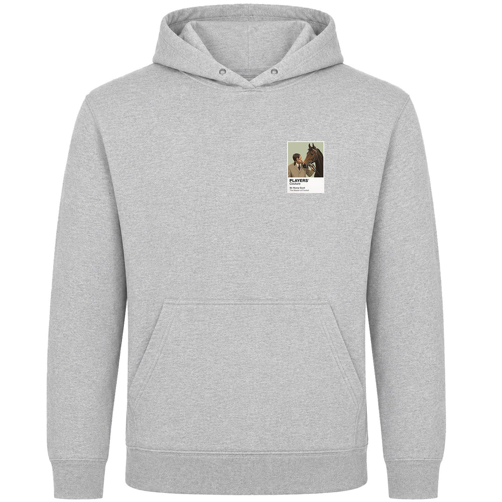 Sir Henry Cecil horse racing hoodie – mens grey hoodie view