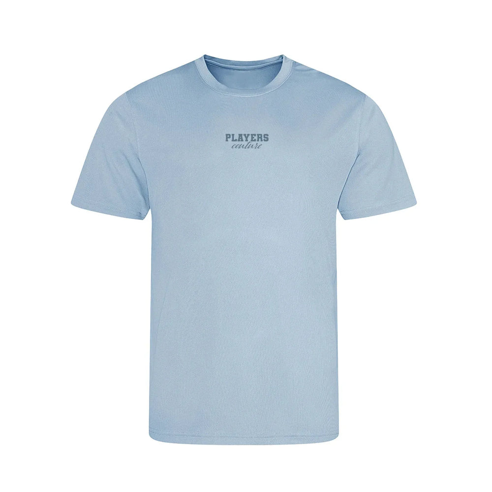 Essentials Collection t-shirt – blue kids' t-shirt with white Essentials Collection letters and Players Couture logo on the