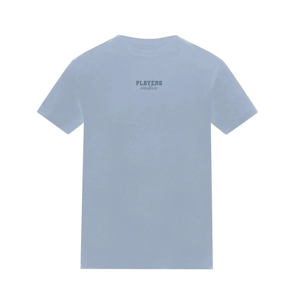 Essentials Collection t-shirt – blue kids' t-shirt with white Essentials Collection letters and Players Couture logo on the