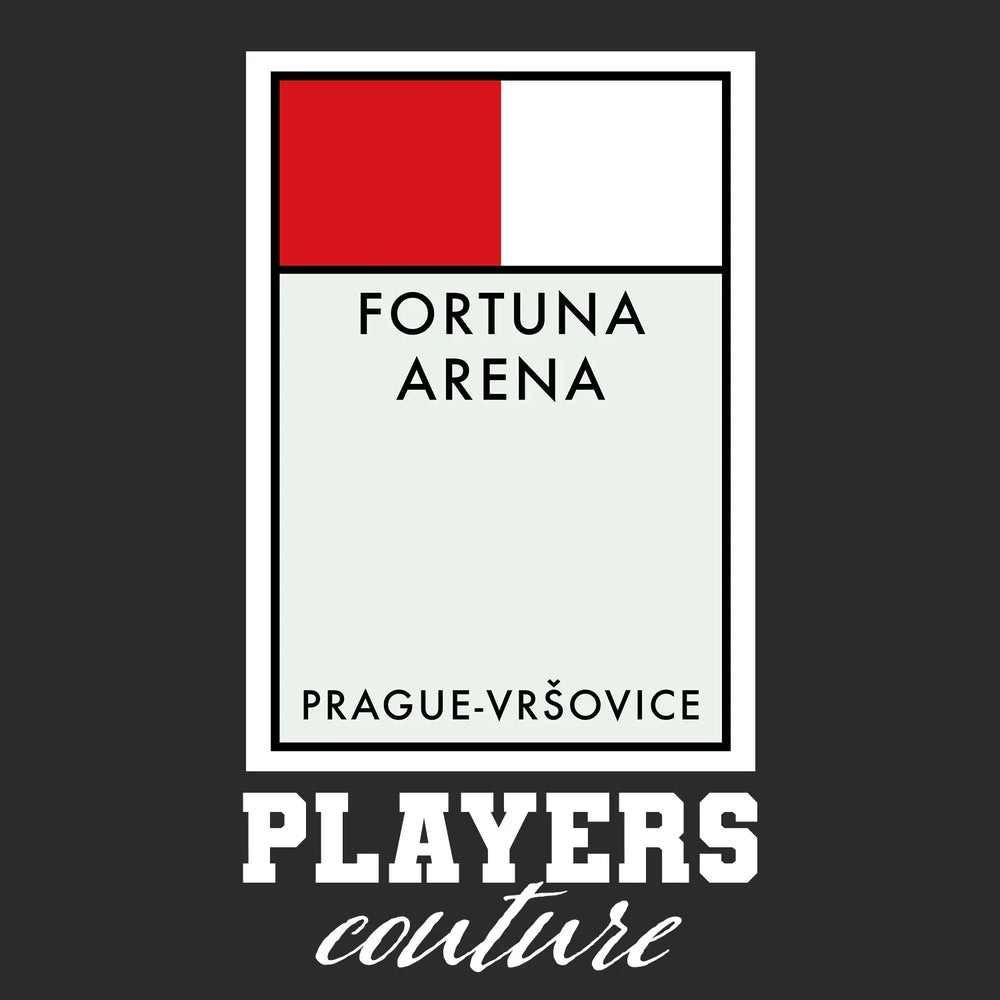 Slavia Prague Monopoly Card hoodie – black men's hoodie with white Slavia Prague Monopoly Card letters and Players Couture