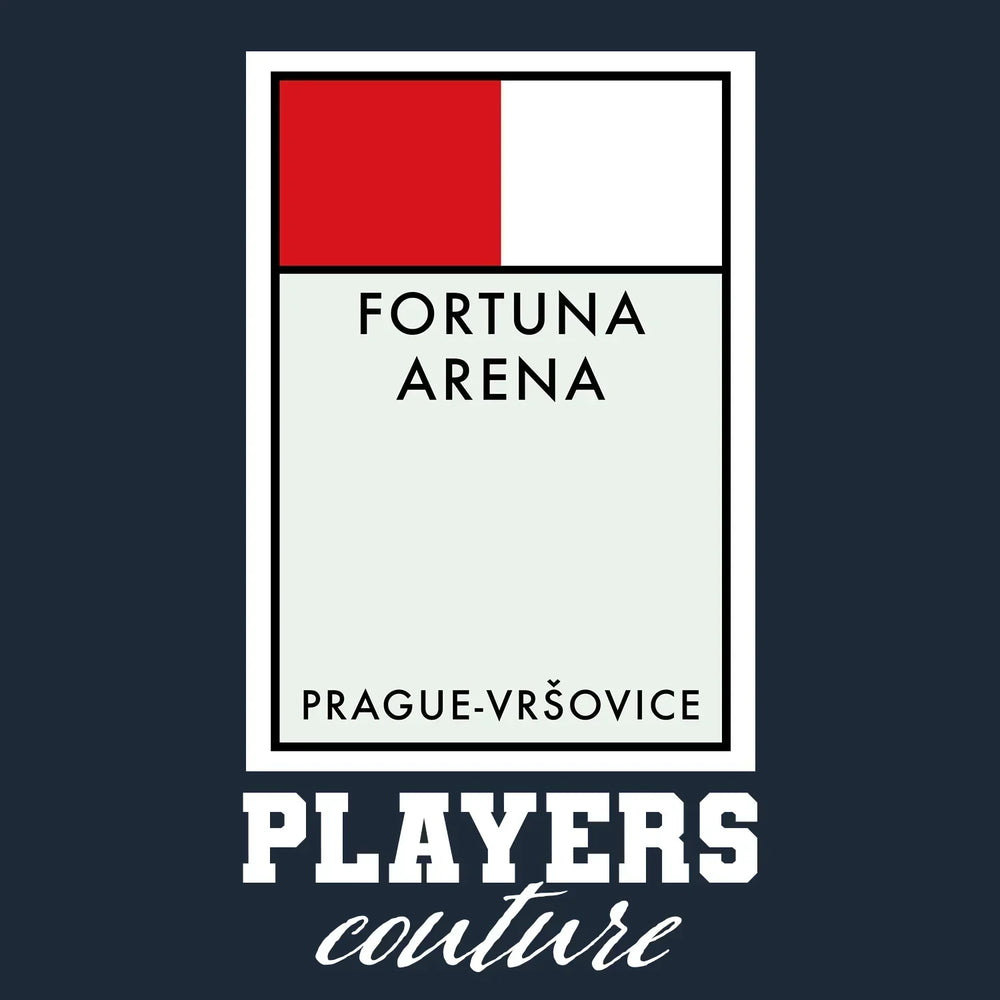 Slavia Prague Monopoly Card hoodie – navy men's hoodie with white Slavia Prague Monopoly Card letters and Players Couture