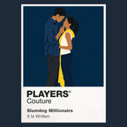 Slumdog Millionaire Jamal and Latika against the kinetic colour, crowds and railway imagery of Mumbai Icon Frame artwork in navy