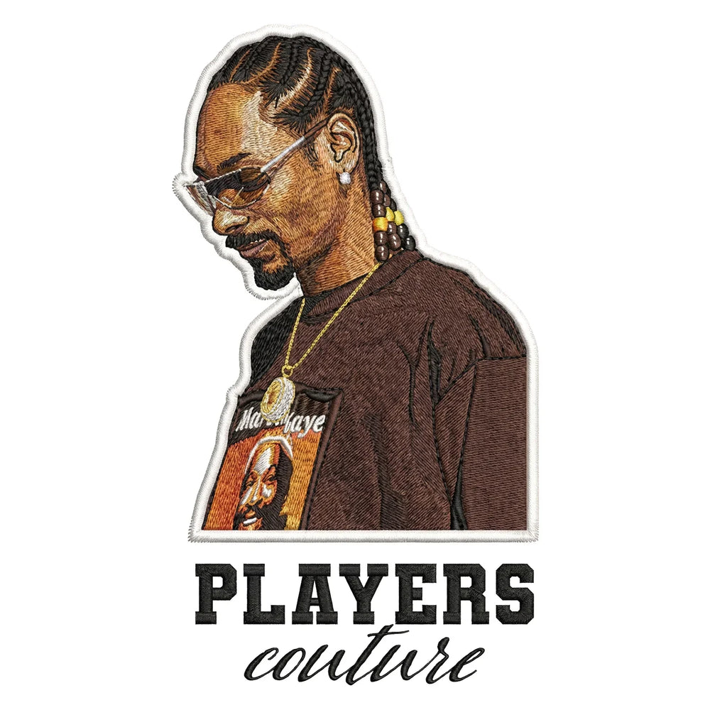 Snoop Dogg Badge Men's Hoodie – black close-up detail shot of the Snoop Dogg Players Couture logo design