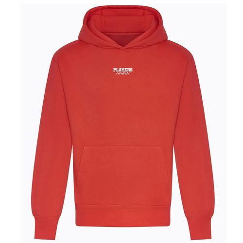 Essentials Collection hoodie – red men's hoodie with white Essentials Collection letters and Players Couture logo on the