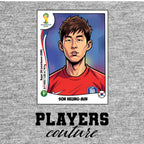 Son Heung Min World Cup Sticker Men's T-Shirt – grey close-up detail shot of the Son Heung Min World Cup Players Couture
