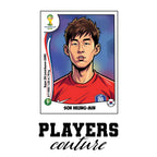 Son Heung Min World Cup Sticker Men's T-Shirt – white close-up detail shot of the Son Heung Min Players Couture logo design