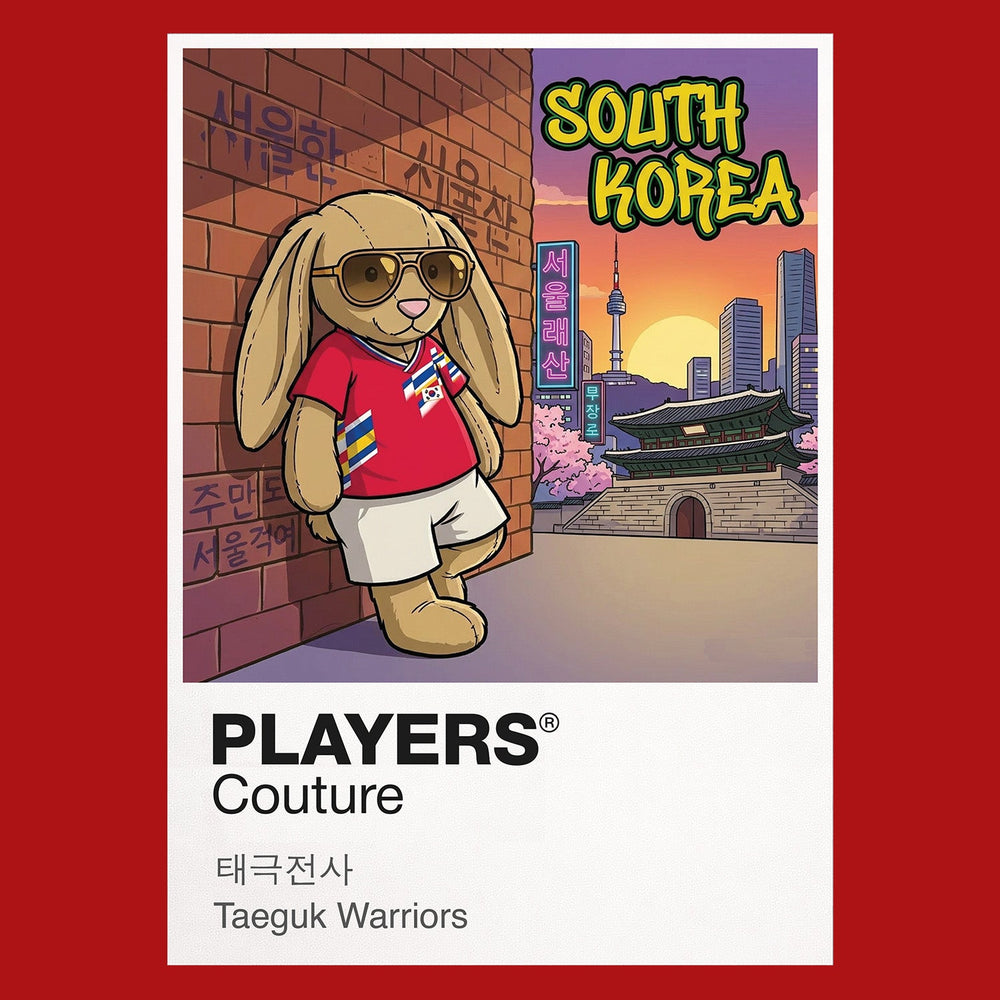 South Korea Football Cool Bunny Kids T-Shirt – South Korea football cool bunny artwork close-up on Red – Players Couture