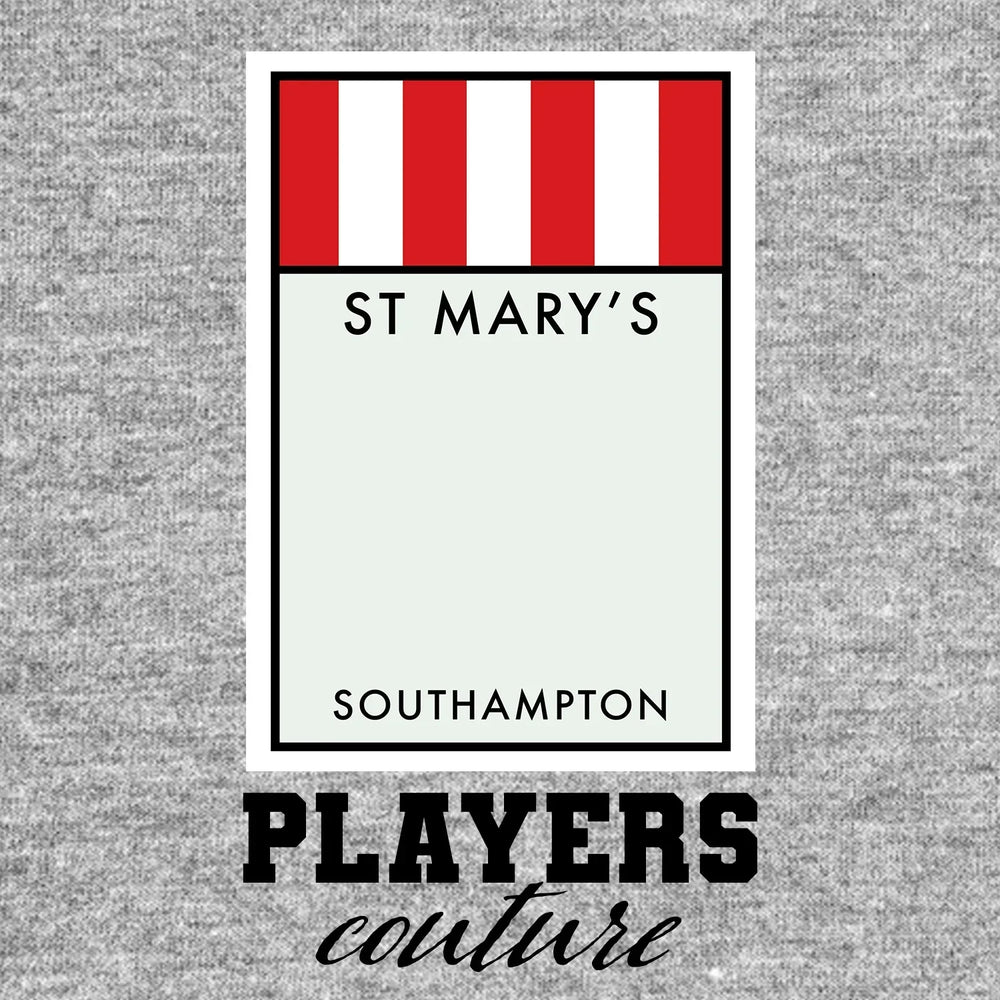 Southampton Monopoly Card hoodie – grey men's hoodie with black Southampton Monopoly Card letters and Players Couture logo