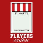 Southampton Monopoly Card hoodie – red men's hoodie with white Southampton Monopoly Card letters and Players Couture logo on