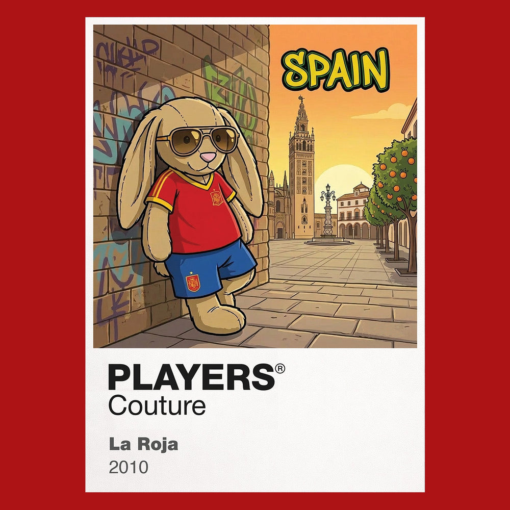 Spain Football Cool Bunny Men's T-Shirt – Spain football cool bunny artwork close-up on Red – Players Couture
