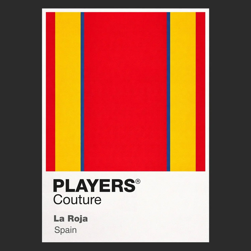 Spain Classic Football Shirt Colours Frame Men's T-Shirt – black close-up detail shot of the Spain Players Couture logo