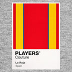 Spain Classic Football Shirt Colours Frame Men's T-Shirt – grey close-up detail shot of the Spain Players Couture logo design