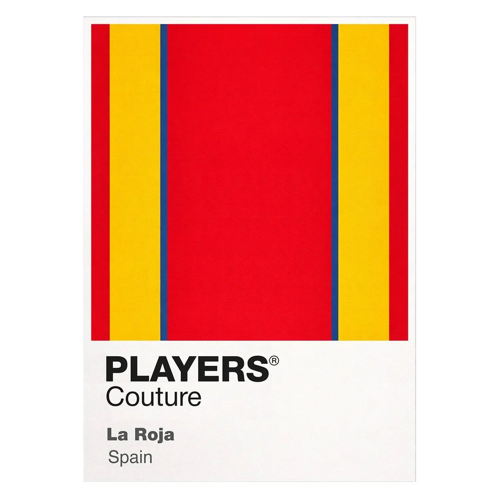 Spain Classic Football Shirt Colours Frame Men's T-Shirt – white close-up detail shot of the Spain Players Couture logo
