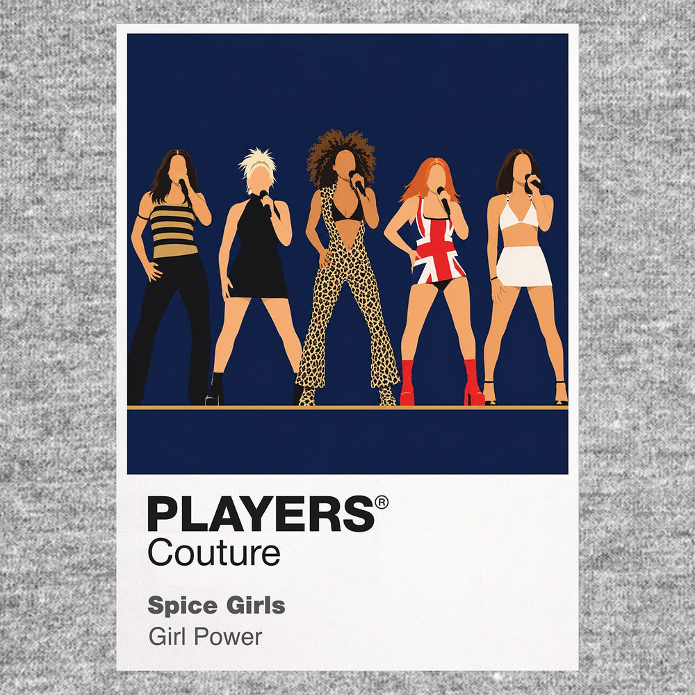 Spice Girls the five Spice Girls' individual styles, platform footwear and Girl Power formation Icon Frame artwork in grey