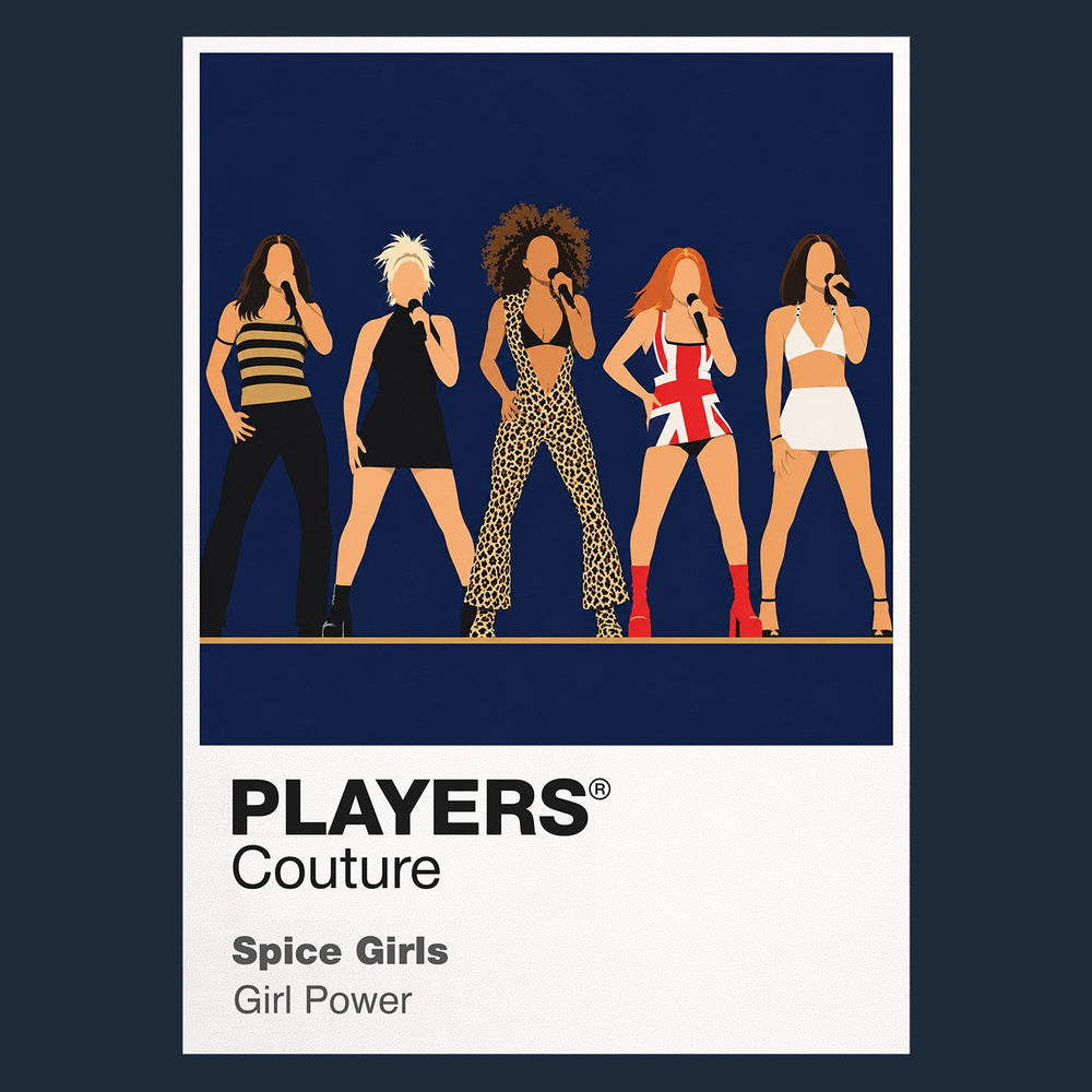 Spice Girls the five Spice Girls' individual styles, platform footwear and Girl Power formation Icon Frame artwork in navy