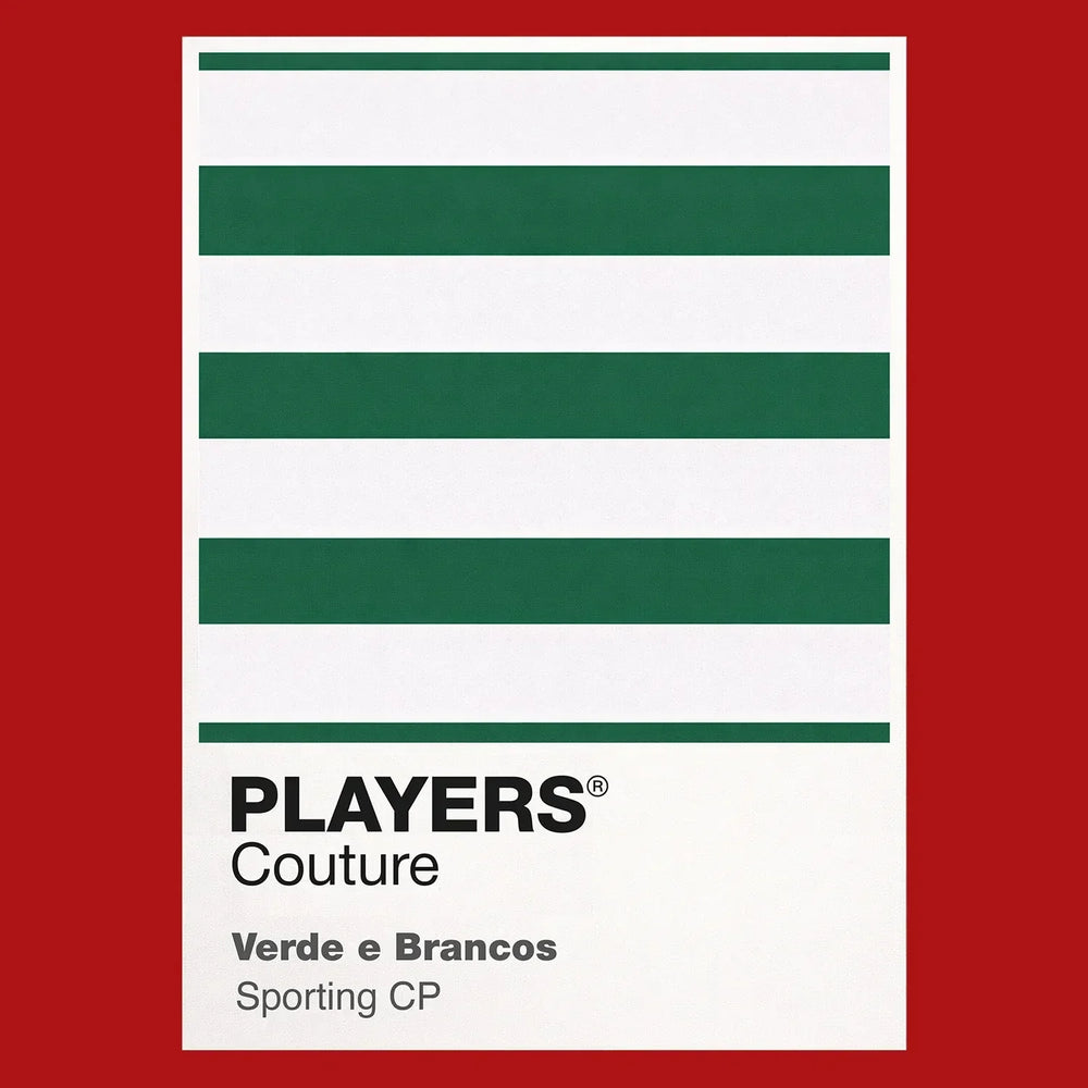 Sporting CP Classic Football Shirt Colours Frame Men's T-Shirt – red close-up detail shot of the Sporting CP Players Couture