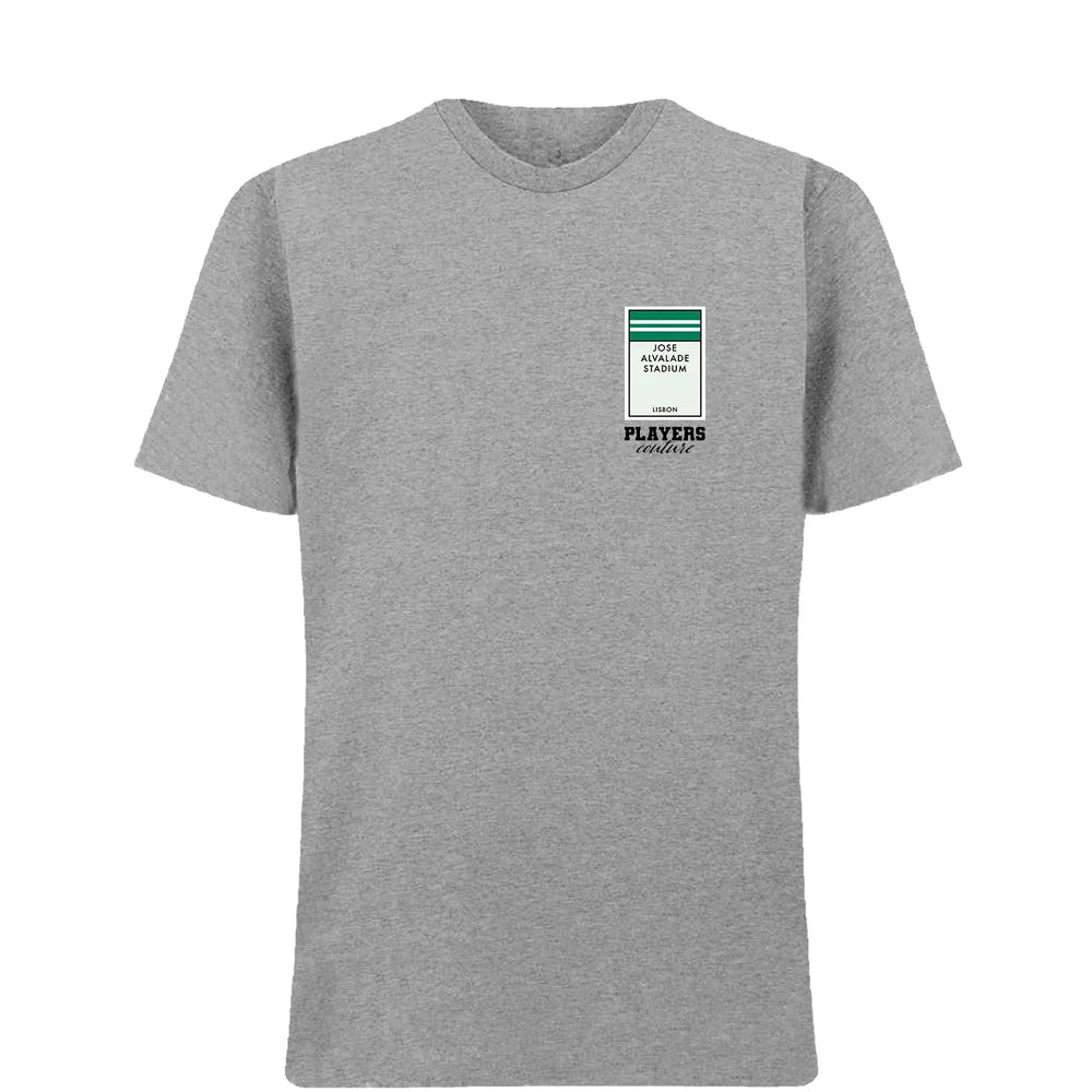 Sporting CP Monopoly Card t-shirt – close-up of white Sporting CP Monopoly Card lettering and Players Couture logo on the