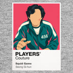 Squid Game Player 456, masked guards and the bright geometry of Squid Game's deadly competition Icon Frame artwork in grey