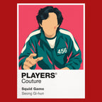 Squid Game Player 456, masked guards and the bright geometry of Squid Game's deadly competition Icon Frame artwork in red