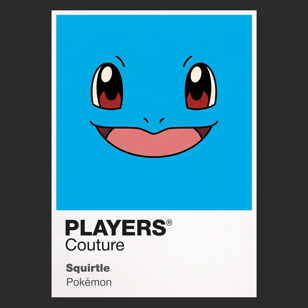 Squirtle Colour Frame Men's T-Shirt – black close-up detail shot of the Squirtle Colour Players Couture logo design