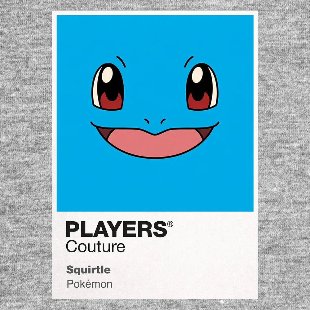 Squirtle Colour Frame Men's T-Shirt – grey close-up detail shot of the Squirtle Colour Players Couture logo design