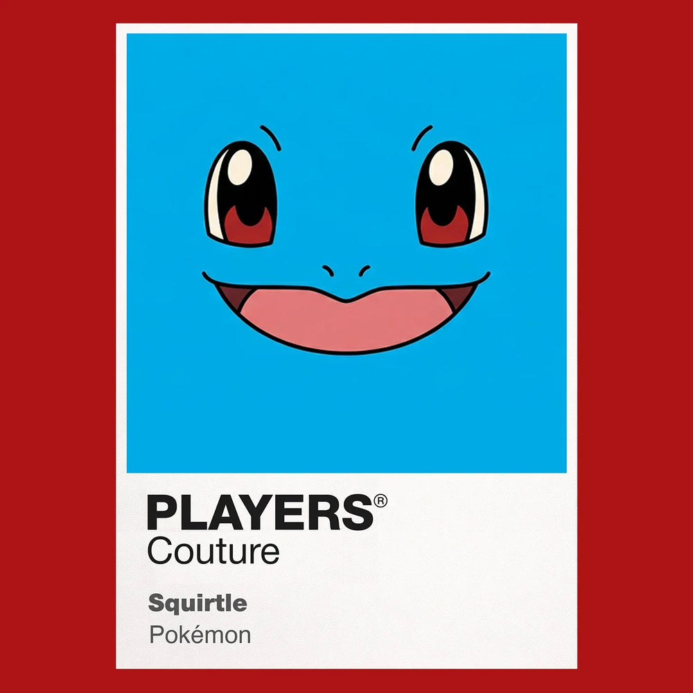 Squirtle Colour Frame Men's T-Shirt – red close-up detail shot of the Squirtle Colour Players Couture logo design