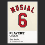Stan Musial 6 Jersey Frame Men's T-Shirt – black close-up detail shot of the Stan Musial 6 Players Couture logo design