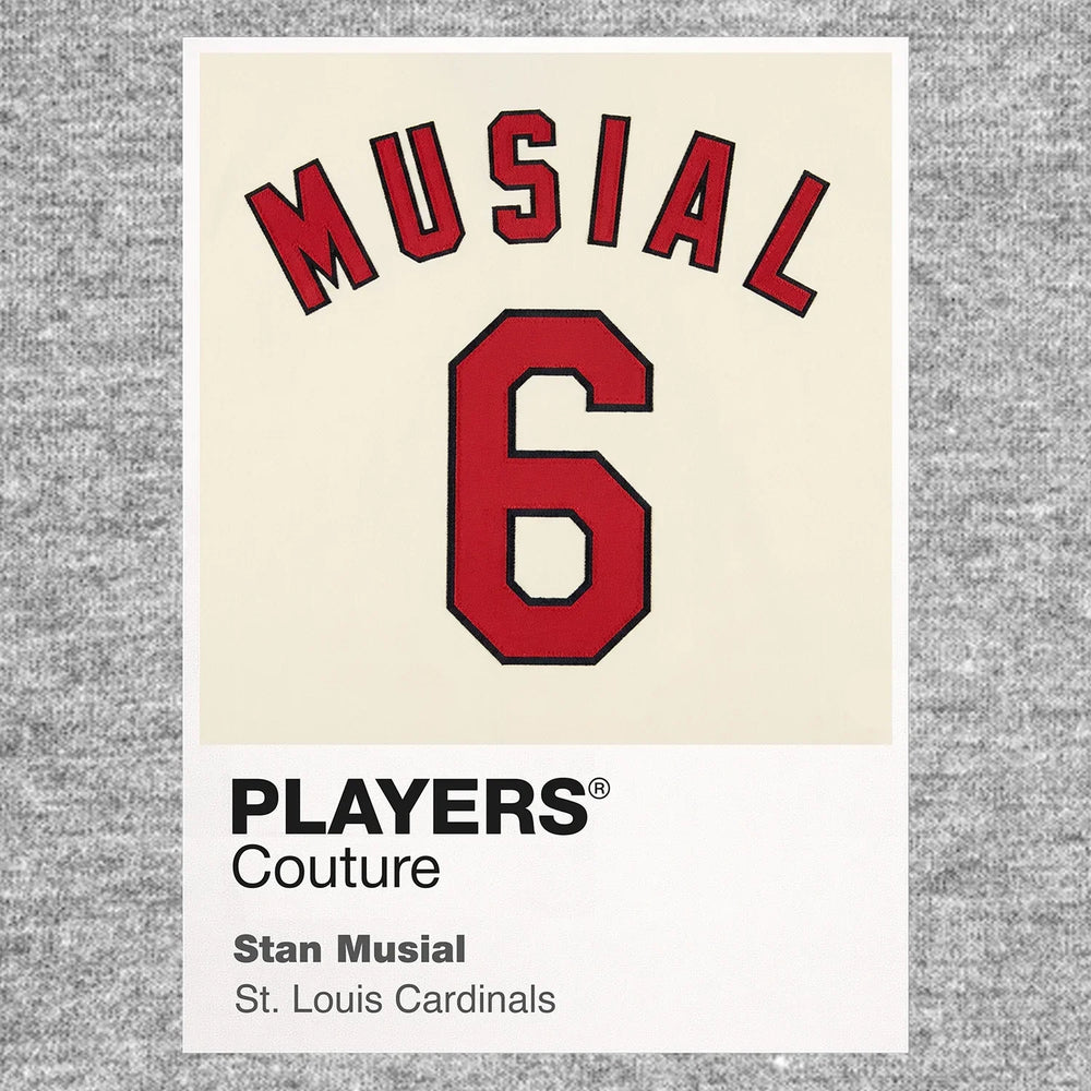 Stan Musial 6 Jersey Frame Men's T-Shirt – grey close-up detail shot of the Stan Musial 6 Players Couture logo design