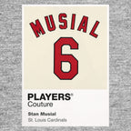 Stan Musial 6 Jersey Frame Men's T-Shirt – grey close-up detail shot of the Stan Musial 6 Players Couture logo design