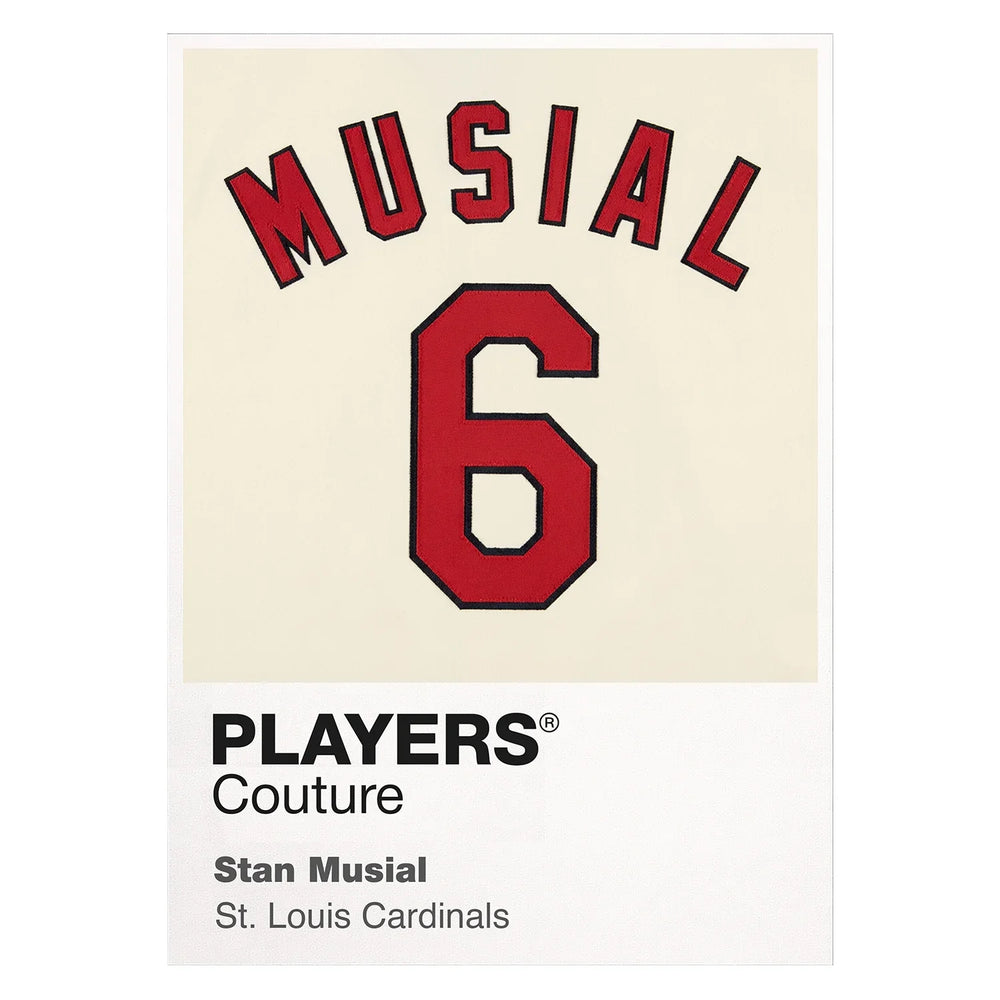 Stan Musial 6 Jersey Frame Men's T-Shirt – white close-up detail shot of the Stan Musial Players Couture logo design