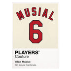 Stan Musial 6 Jersey Frame Men's T-Shirt – white close-up detail shot of the Stan Musial Players Couture logo design