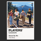 Stand by Me Gordie, Chris, Teddy and Vern walking together along the railway tracks Icon Frame artwork in black