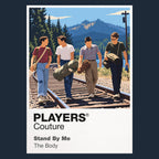 Stand by Me Gordie, Chris, Teddy and Vern walking together along the railway tracks Icon Frame artwork in navy