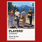 Stand by Me Gordie, Chris, Teddy and Vern walking together along the railway tracks Icon Frame artwork in red