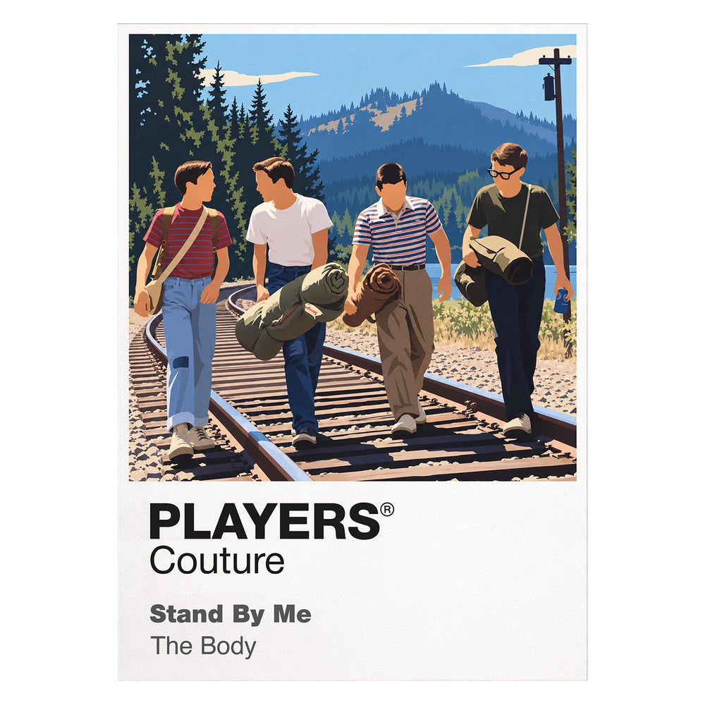 Stand by Me Gordie, Chris, Teddy and Vern walking together along the railway tracks Icon Frame artwork on white