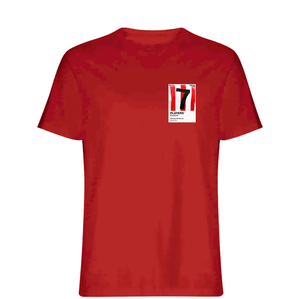 Stanley Matthews 7 Football t-shirt – red men's t-shirt featuring the Stanley Matthews 7 Football Players Couture logo