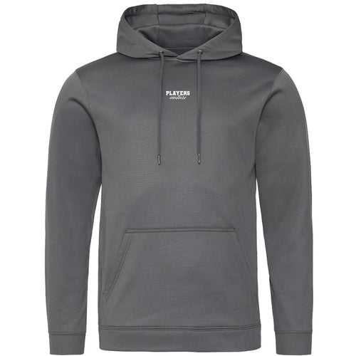 Essentials Collection hoodie – grey men's hoodie with black Essentials Collection letters and Players Couture logo on the