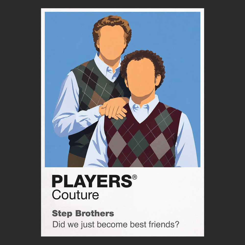 Step Brothers Brennan and Dale posing with the chaotic confidence of their shared bedroom, drum kit and Prestige Worldwide ambitions Icon Frame artwork in black