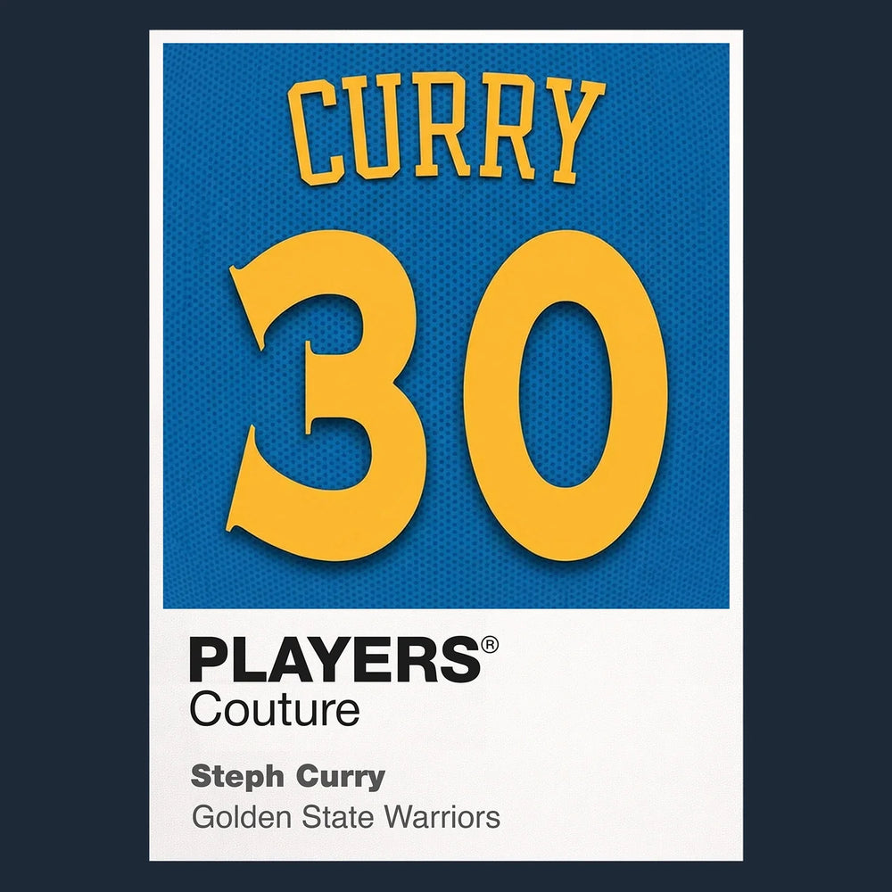 Steph Curry 30 Jersey Frame Men's T-Shirt – navy close-up detail shot of the Steph Curry 30 Players Couture logo design