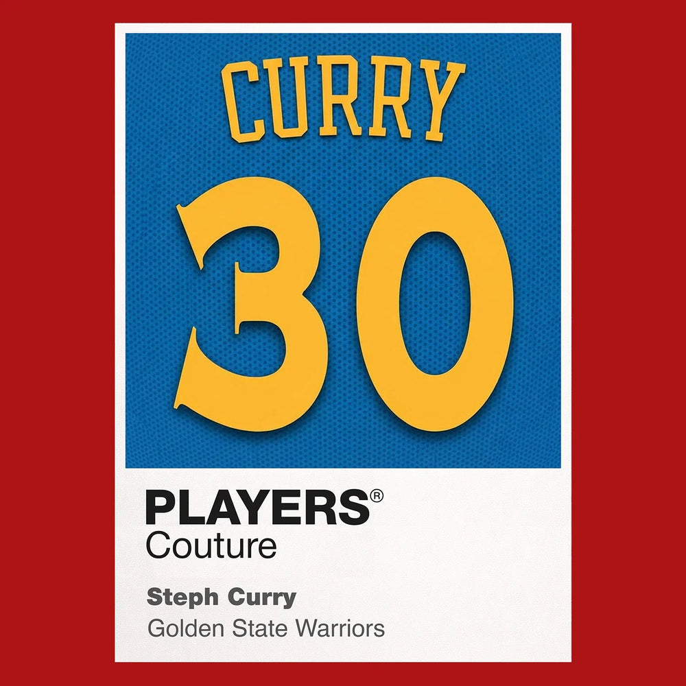 Steph Curry 30 Jersey Frame Men's T-Shirt – red close-up detail shot of the Steph Curry 30 Players Couture logo design